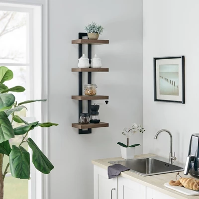 36" X 11" 4 Tier Ladder Bracket Floating Wall Shelf Unit - Danya B. 7 36" X 11" 4 Tier Ladder Bracket Floating Wall Shelf Unit - Danya B. - Image 5