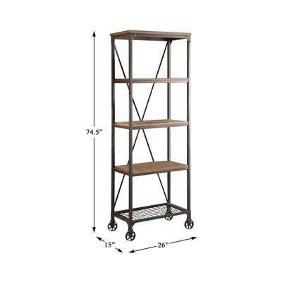 Millwood 26" 5 Shelf Metal Bookcase In Pine - Lexicon 5 Millwood 26" 5 Shelf Metal Bookcase In Pine - Lexicon - Image 3