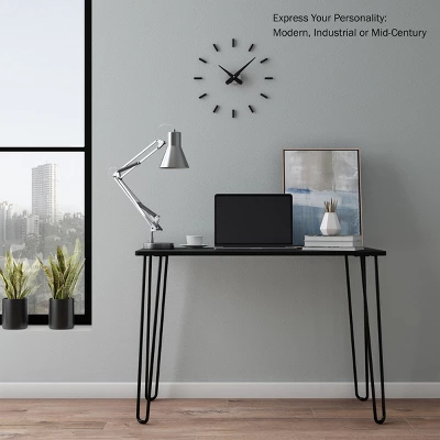 Lavish Home Desk With Hairpin Legs, Woodgrain-Look And Steel Accent, Black 4 Lavish Home Desk With Hairpin Legs, Woodgrain-Look And Steel Accent, Black - Image 2