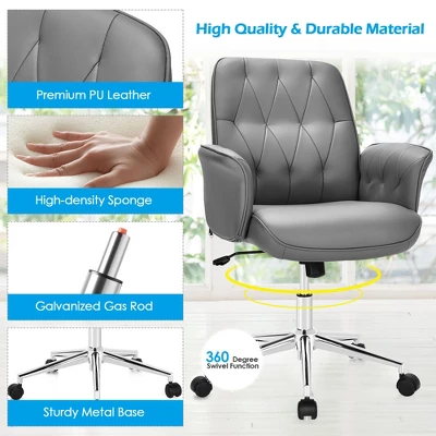 Costway Modern Home Office Leisure Chair PU Leather Adjustable Swivel W/ Armrest 10 Costway Modern Home Office Leisure Chair PU Leather Adjustable Swivel W/ Armrest - Image 8