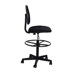 Emma And Oliver Black Fabric Mid-Back Drafting Chair With Back Depth Adjustment, Height Adjustable Swivel Seat And Footring -Office Furniture GUEST df0d0cfe d6ff 4bec 8370 7c4f2ae37de5