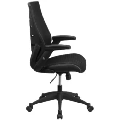 Emma And Oliver High Back Black Mesh Swivel Ergonomic Office Chair With Adjustable Flip-Up Arms -Office Furniture GUEST df464d0a 6258 47e8 9d20 34b48b93faac