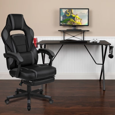 Flash Furniture Gaming Desk With Cup Holder/Headphone Hook/Monitor Stand & Reclining Back/Arms Gaming Chair With Footrest 3 Flash Furniture Gaming Desk With Cup Holder/Headphone Hook/Monitor Stand & Reclining Back/Arms Gaming Chair With Footrest