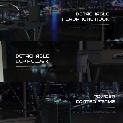 BlackArc Gamma Gaming Desk & Chair Set - Black & Red High Back Gaming Chair With Flip-Up Arms; Desk With Detachable Headphone Hook/Cupholder 7 BlackArc Gamma Gaming Desk & Chair Set - Black & Red High Back Gaming Chair With Flip-Up Arms; Desk With Detachable Headphone Hook/Cupholder - Image 5