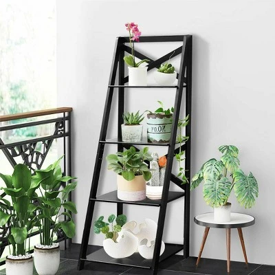 2 Pcs 4-Tier Ladder Shelf Bookshelf Bookcase Storage Display Leaning Home Office 5 2 Pcs 4-Tier Ladder Shelf Bookshelf Bookcase Storage Display Leaning Home Office - Image 3