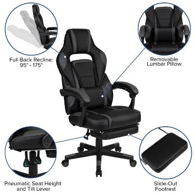 Flash Furniture Gaming Desk With Cup Holder/Headphone Hook/Monitor Stand & Reclining Back/Arms Gaming Chair With Footrest 5 Flash Furniture Gaming Desk With Cup Holder/Headphone Hook/Monitor Stand & Reclining Back/Arms Gaming Chair With Footrest - Image 3