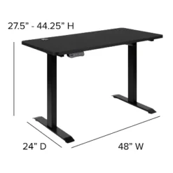 Flash Furniture 48" Wide Black Electric Height Adjustable Standing Desk With Designer Armless White Ribbed Swivel Task Office Chair -Office Furniture GUEST e69b26d2 fda6 416b b964 8fcb12ea2b00