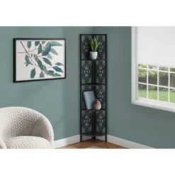 61.5" 4 Shelf Mix Material Keyhole Design Corner Etagere Bookcase - EveryRoom