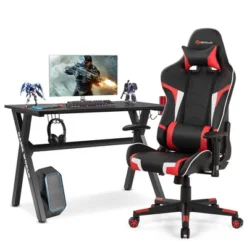 Costway X-Shaped Gaming Desk & Racing Style Massage Chair Set Home Office Black+White/Blue/Grey/Red -Office Furniture GUEST e9703243 e3b2 497e a1ec c5ad1f6dfe46