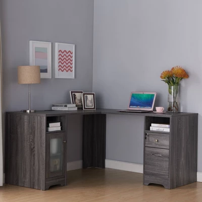 Ghally Locking Drawer L-Shape Desk With USB Ports Dark Gray - MiBasics 3 Ghally Locking Drawer L-Shape Desk With USB Ports Dark Gray - MiBasics