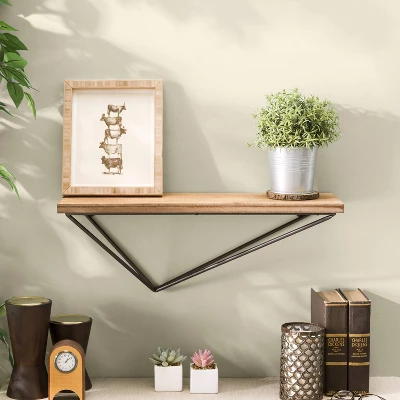 Wall Mount Floating Shelf With Diamond Shaped Iron Bracket Brown - Danya B. 3 Wall Mount Floating Shelf With Diamond Shaped Iron Bracket Brown - Danya B.