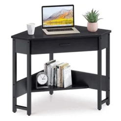 ODK Modern Triangle Corner Fit Computer Workstation With Large Drawer And Bottom Display Shelf For Apartments, Studios, And Office -Office Furniture GUEST ebe9a32c 7f2d 4cfb a79b 0f1fa8517c6d