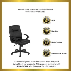 Emma And Oliver Mid-Back Black LeatherSoft-Padded Task Office Chair With Arms 25 Emma And Oliver Mid-Back Black LeatherSoft-Padded Task Office Chair With Arms -Office Furniture GUEST ee4a1e63 8a33 44a2 9ddb 263aea156a3f