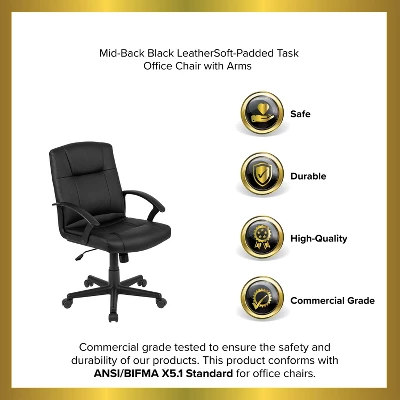 Emma And Oliver Mid-Back Black LeatherSoft-Padded Task Office Chair With Arms 14 Emma And Oliver Mid-Back Black LeatherSoft-Padded Task Office Chair With Arms - Image 12