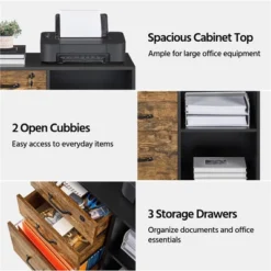 Yaheetech 3-Drawer Vintage File Cabinet With Socket And USB Charging Port Black/Rustic Brown -Office Furniture GUEST f11d807d 319e 4cf3 8191 e09c783c2a85