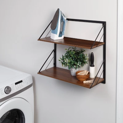 Honey-Can-Do 2 Tier Laundry Shelf With Wood Walnut 8 Honey-Can-Do 2 Tier Laundry Shelf With Wood Walnut - Image 6