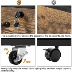 Yaheetech 3-Drawer Vintage File Cabinet With Socket And USB Charging Port Black/Rustic Brown -Office Furniture GUEST f46d16e6 c27e 4bf9 b7c7 ebd82f49e249