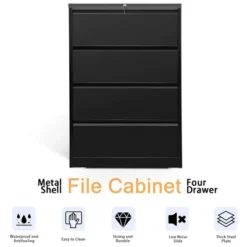 AOBABO 4 Drawer Lateral Steel File Organizing Cabinet With Locking System And Adjustable Hanging Bars For Letter/Legal Size Paper, Black -Office Furniture GUEST f57227c1 967e 473e 865d c5e2b36f500f