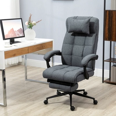 Vinsetto Executive Linen-Feel Fabric Office Chair High Back Swivel Task Chair With Adjustable Height Upholstered Retractable Footrest, Headrest And Padded Armrest 3 Vinsetto Executive Linen-Feel Fabric Office Chair High Back Swivel Task Chair With Adjustable Height Upholstered Retractable Footrest, Headrest And Padded Armrest