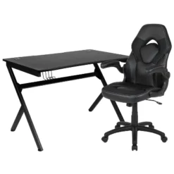 Flash Furniture Gaming Desk And Racing Chair Set With Cup Holder, Headphone Hook & 2 Wire Management Holes -Office Furniture GUEST f702ca34 7b2e 488d 91a4 37953ccf79a0