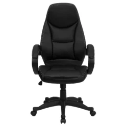 Emma And Oliver High Back Black LeatherSoft Curved Back Swivel Ergonomic Office Chair-Loop Arms -Office Furniture GUEST fb141342 ca61 4d67 82bb f09d0dae72fb