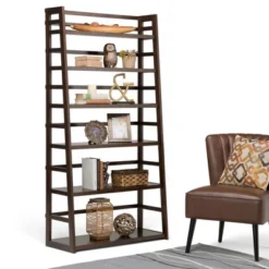 72" Normandy Wide Ladder Shelf Bookshelf Brunette Brown - WyndenHall