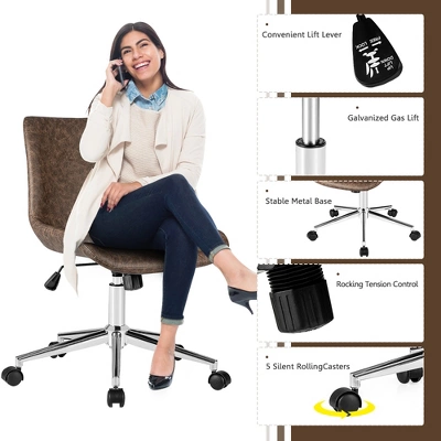 Costway Mid Back Office Chair Armless Adjustable PU Leather Task Swivel Chair 10 Costway Mid Back Office Chair Armless Adjustable PU Leather Task Swivel Chair - Image 8