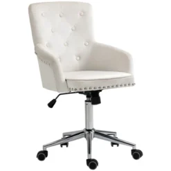 HOMCOM Modern Mid-back Desk Chair With Button Tufted Velvet Back, Nailhead Trim, Swivel Home Office Chair With Adjustable Height, Curved Padded Armrests 14 HOMCOM Modern Mid-back Desk Chair With Button Tufted Velvet Back, Nailhead Trim, Swivel Home Office Chair With Adjustable Height, Curved Padded Armrests -Office Furniture GUEST fde7dcc7 428a 485d b510 a483042c5d32